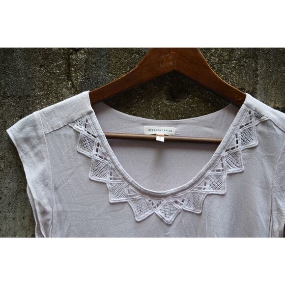 Rebecca Taylor Blush Pink Cap Sleeve Top with Embroidered Lace Neckline – Size S - Picture 3 of 5